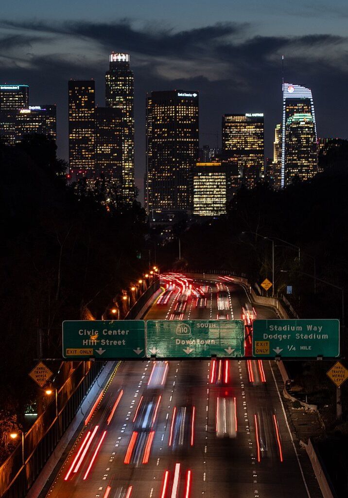 Downtown Los Angeles and freeway 101 at night
